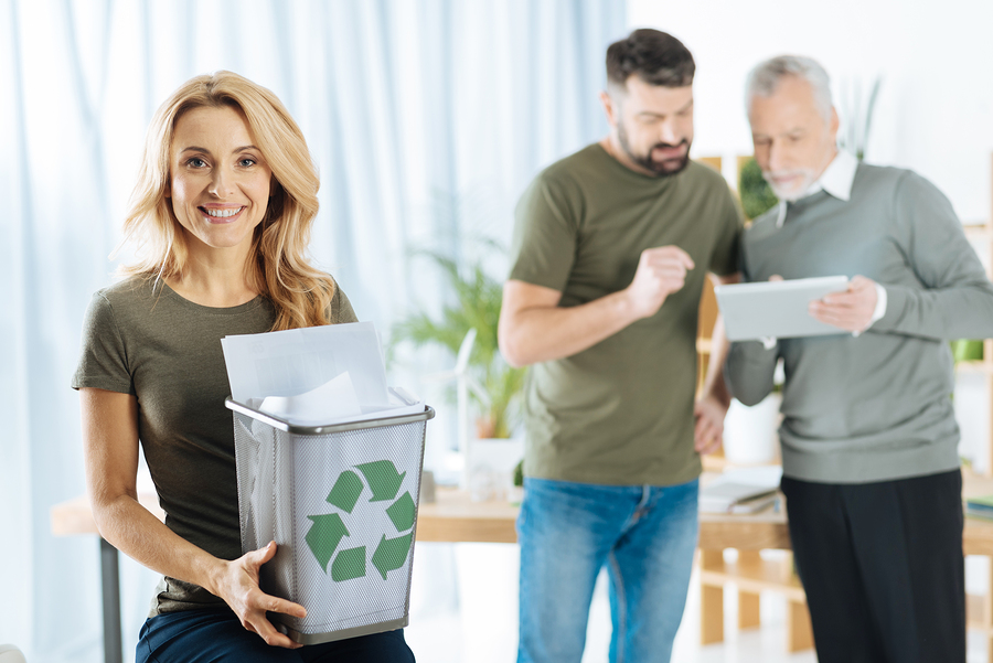 Recycling in the workplace may lead to increased employee morale.